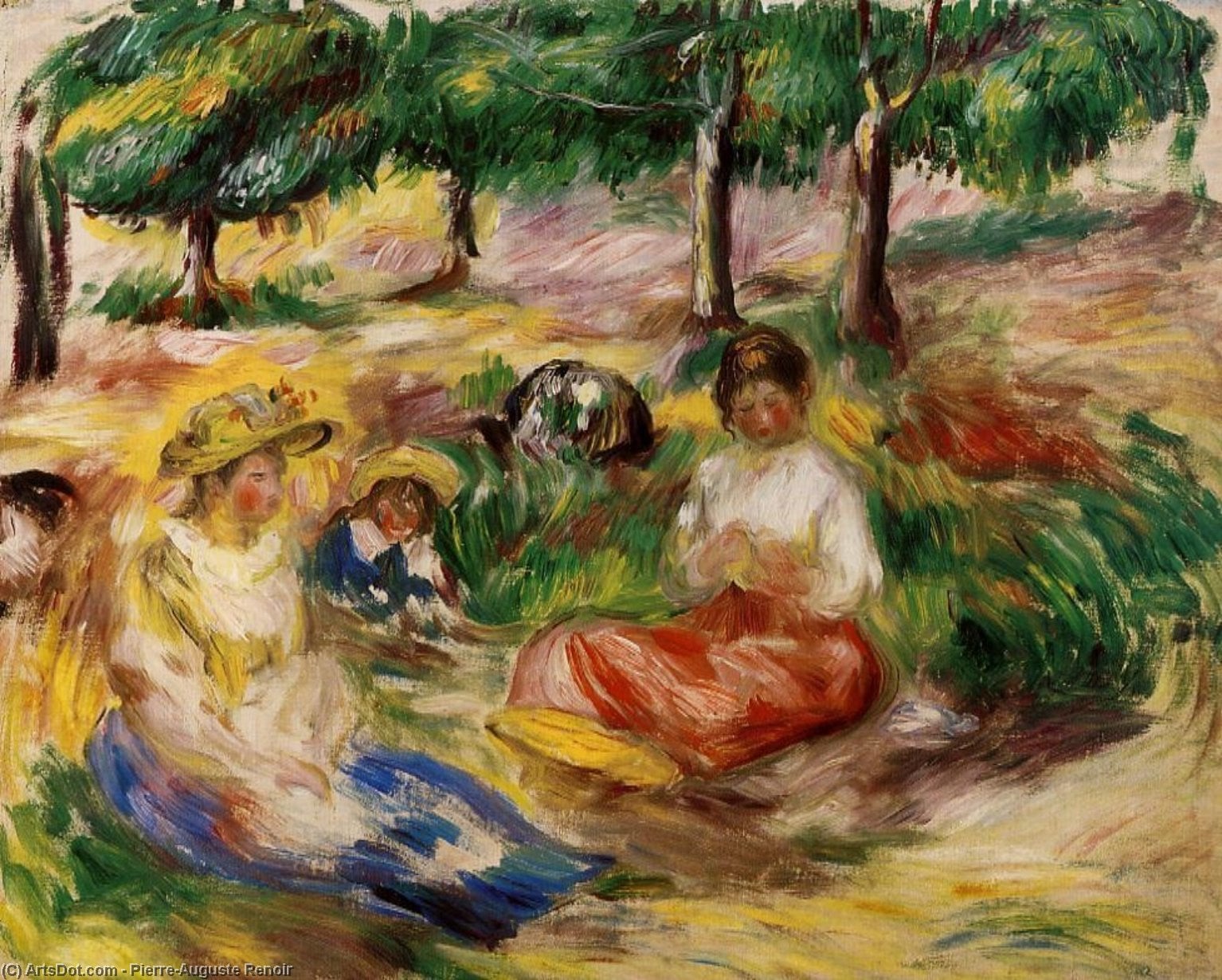 Three Young Girls Sitting In The Grass — Pierre Auguste Renoir
