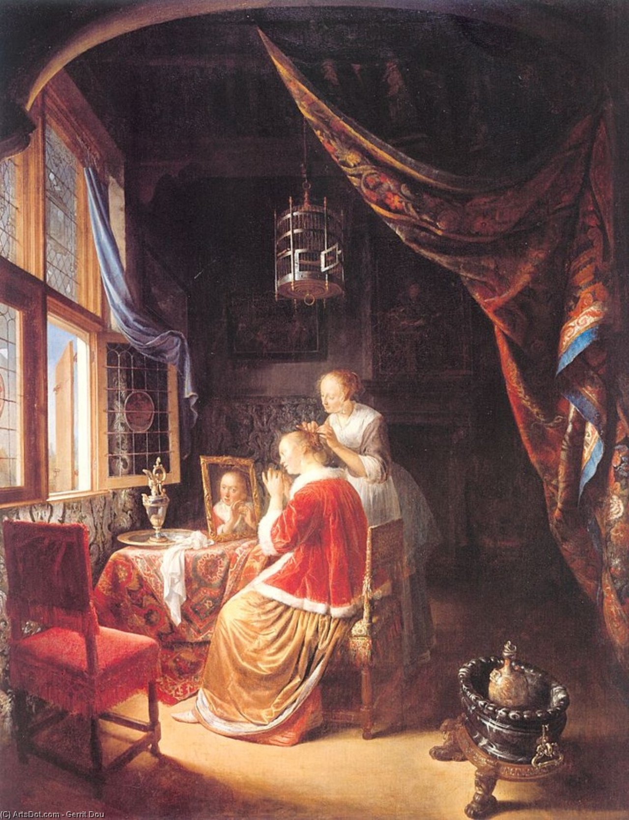 The Lady At Her Dressing­table — Gerrit Dou