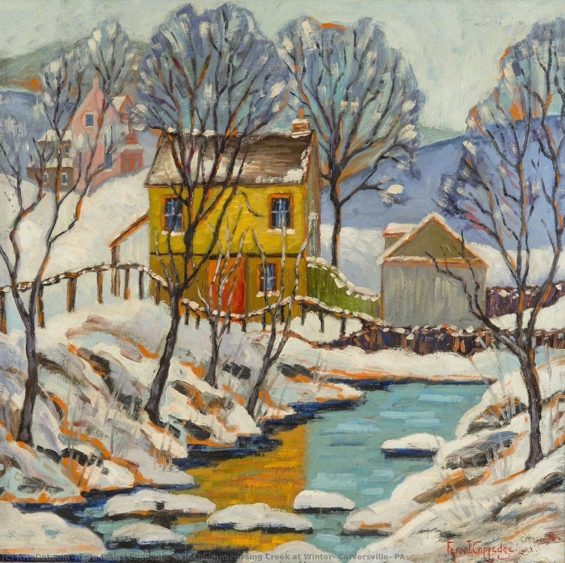 The Paunnacussing Creek At Winter, Carversville, Pa — Fern Isabel Coppedge, Oil On Board, New Hope Impressionism