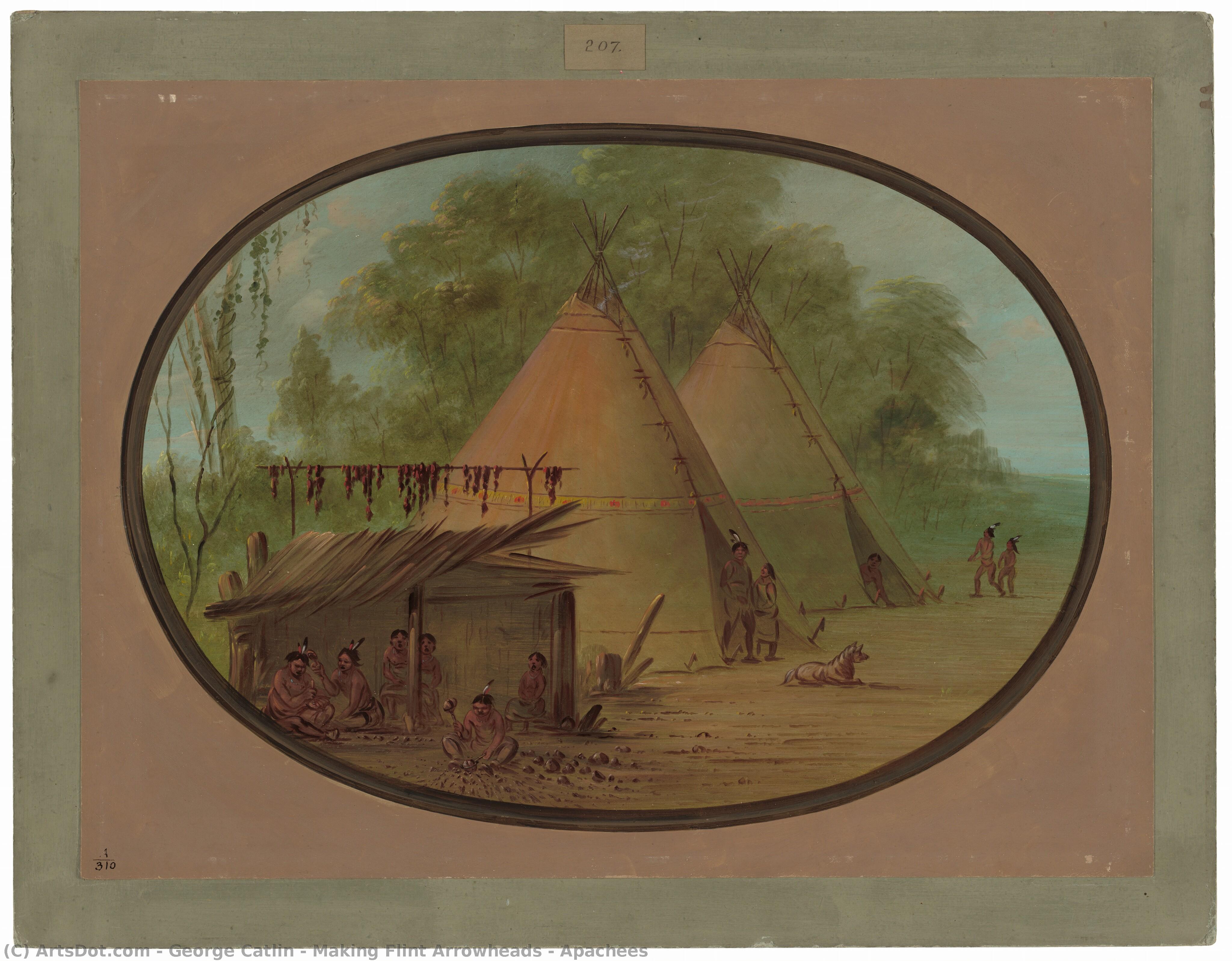 Making Flint Arrowheads - Apachees — George Catlin