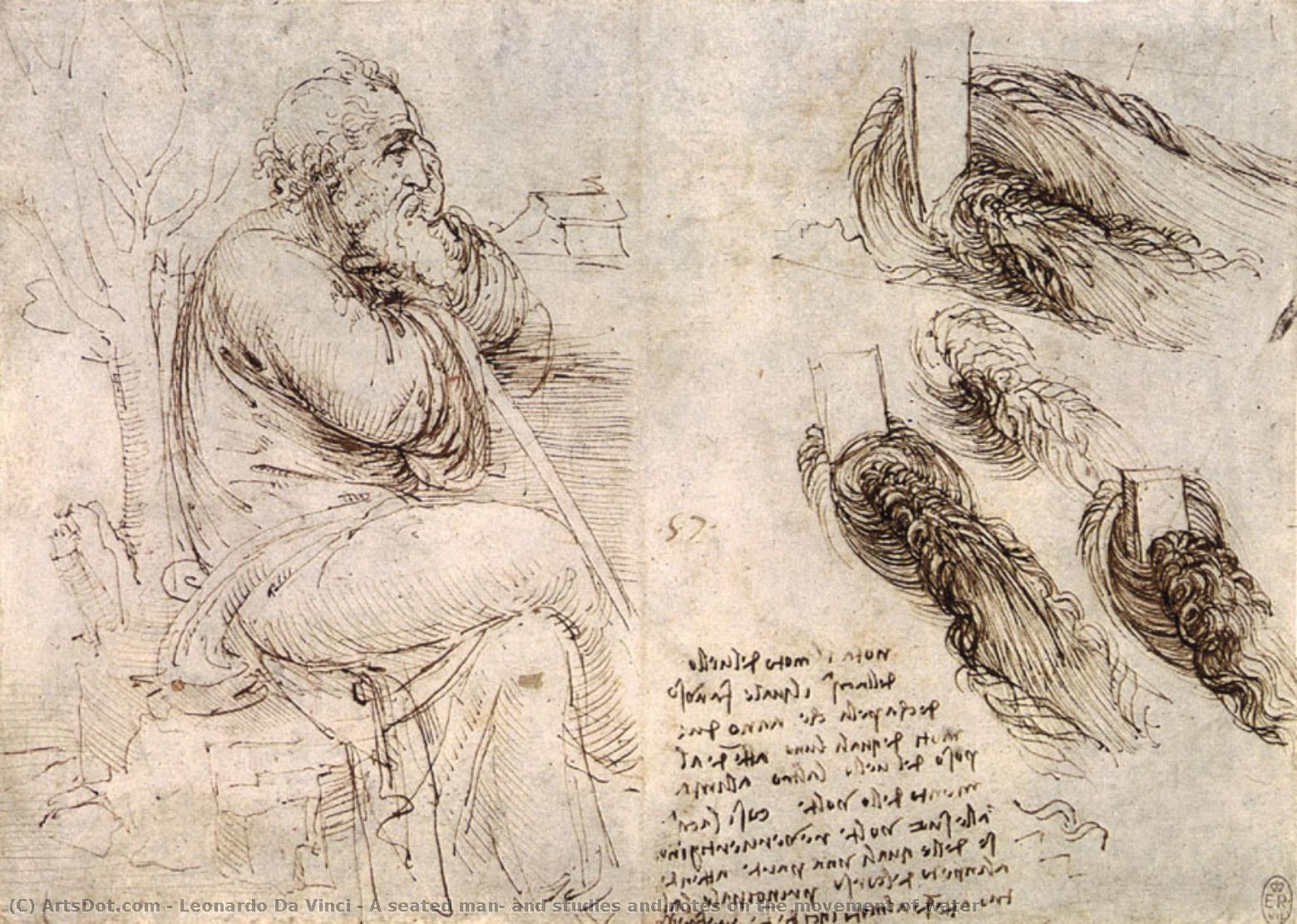 Leonardo da Vinci - Ein Sitzende Mann und Studien zum Flussbewegungen