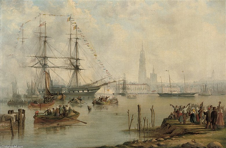 The British Royal Yacht Victoria ^ Albert (ii) Arriving At Antwerp With The Newly-wed Prussian Crown Prince And Princess Aboard — Adolphus Knell