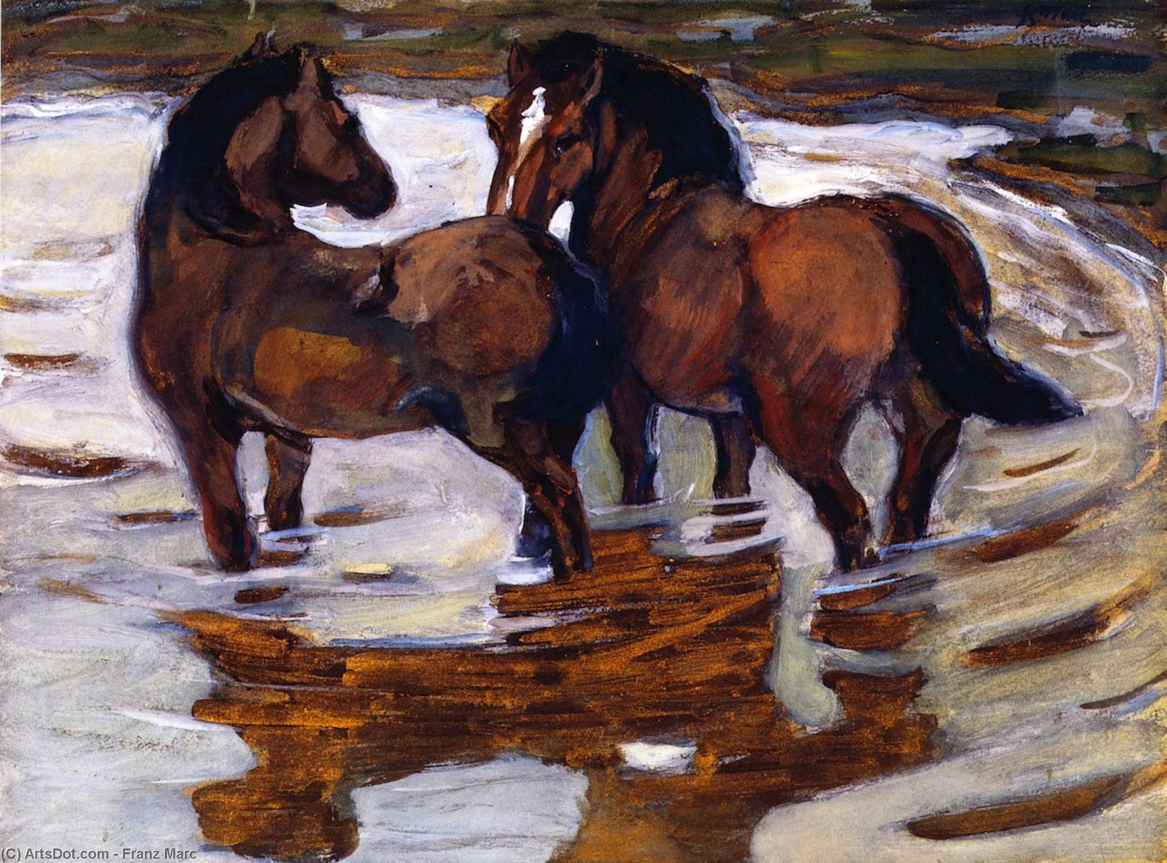 Franz Marc - Zwei Pferde an einer Tränke