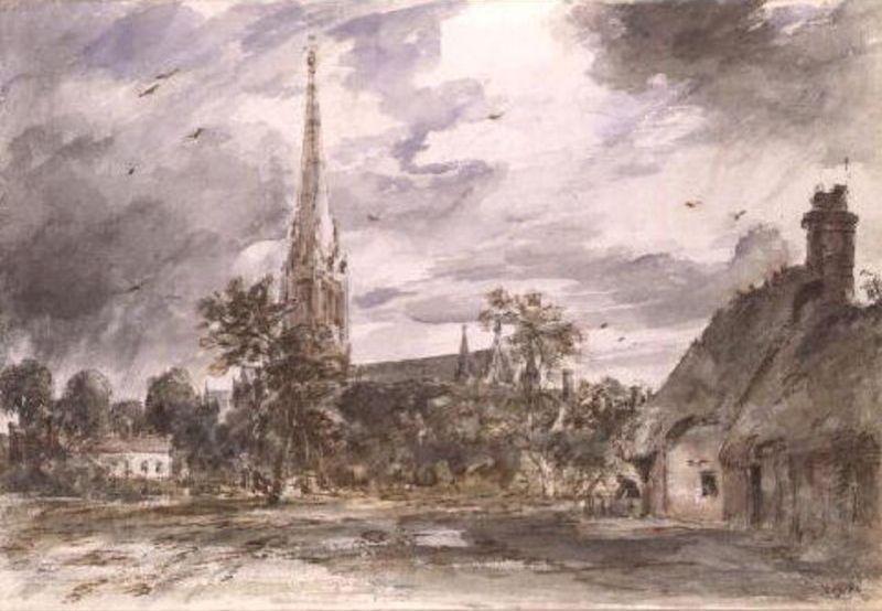 Джон Констабл - Salisbury Cathedral with cottages