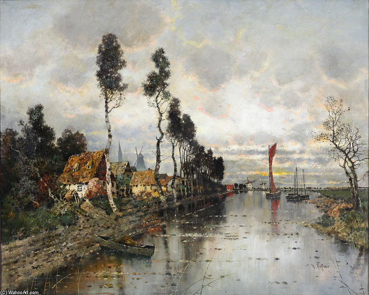 Holländische Flußlandschaft Während Eines Gewitters — Karl Heffner