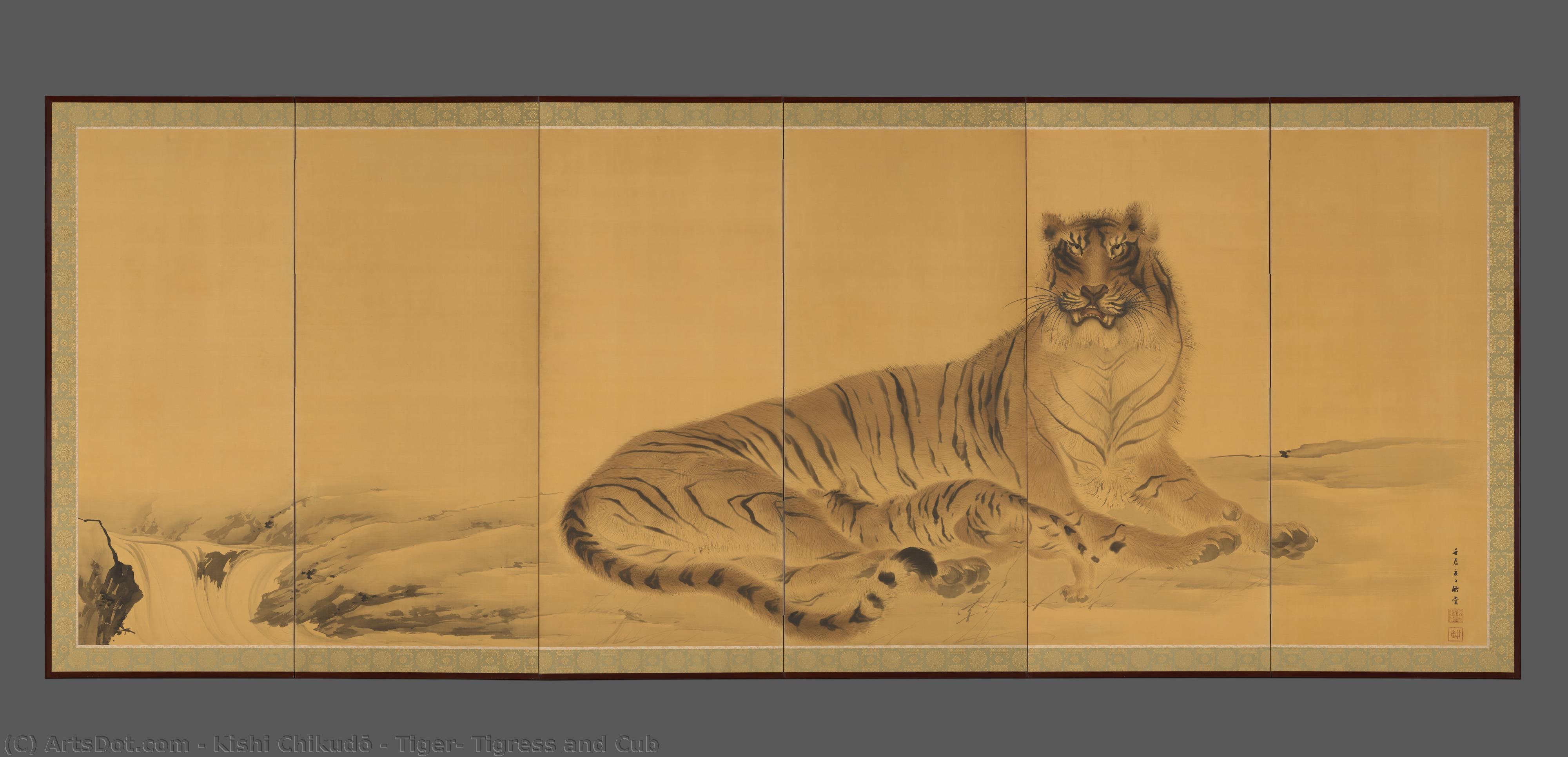Tiger, Tigress And Cub — Kishi Chikudō