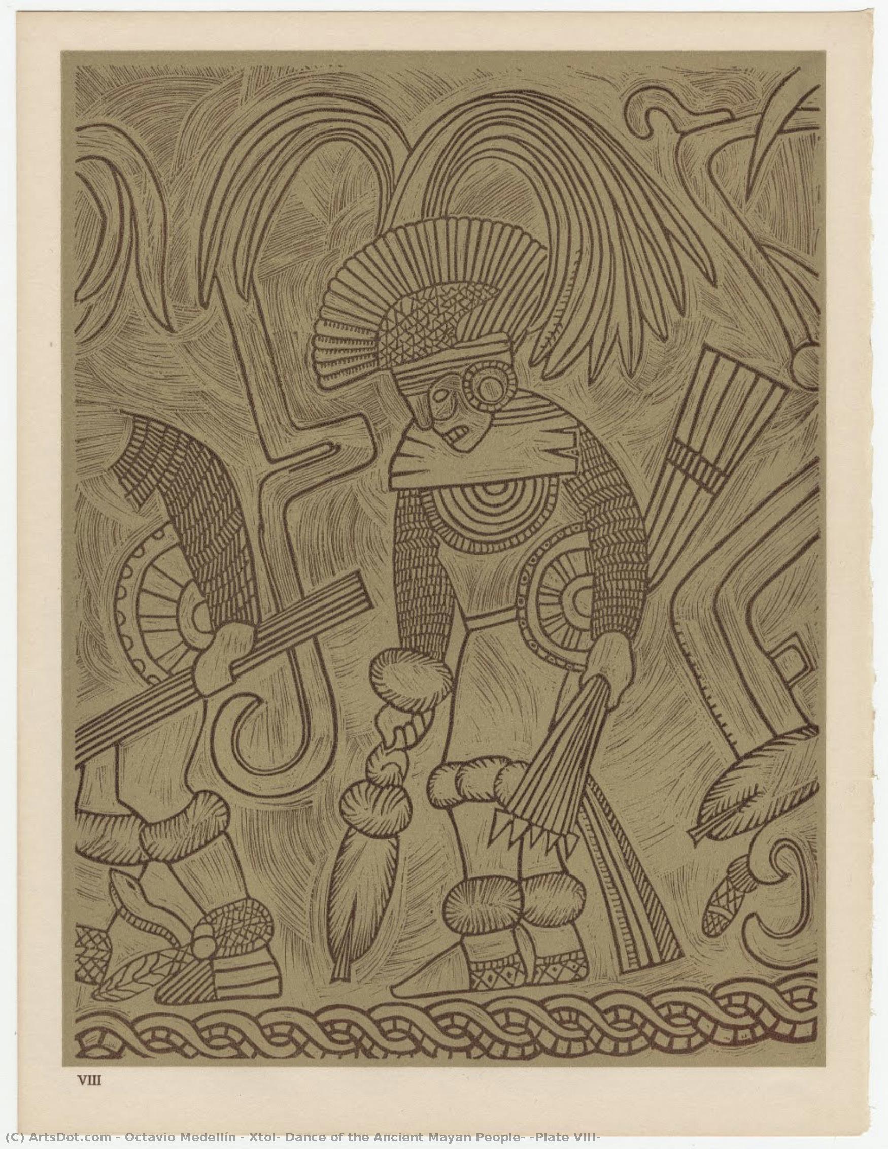 Xtol: Dance Of The Ancient Mayan People, [plate Viii] — Octavio Medellín, Linocut, Mexican Modernism