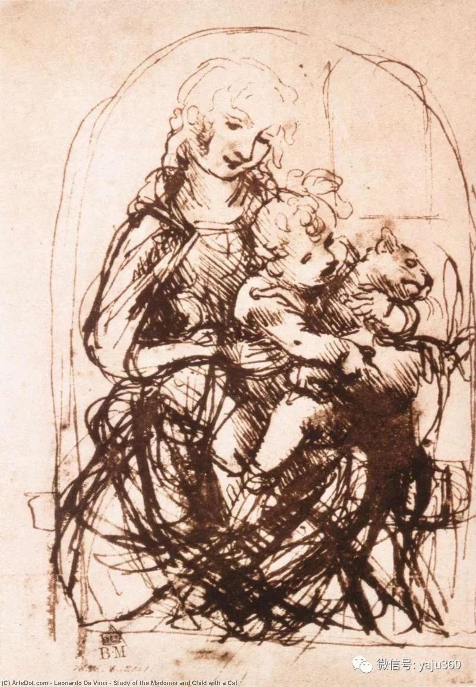 Leonardo da Vinci - Studie av Jomfru Maria og Barn med en Katt