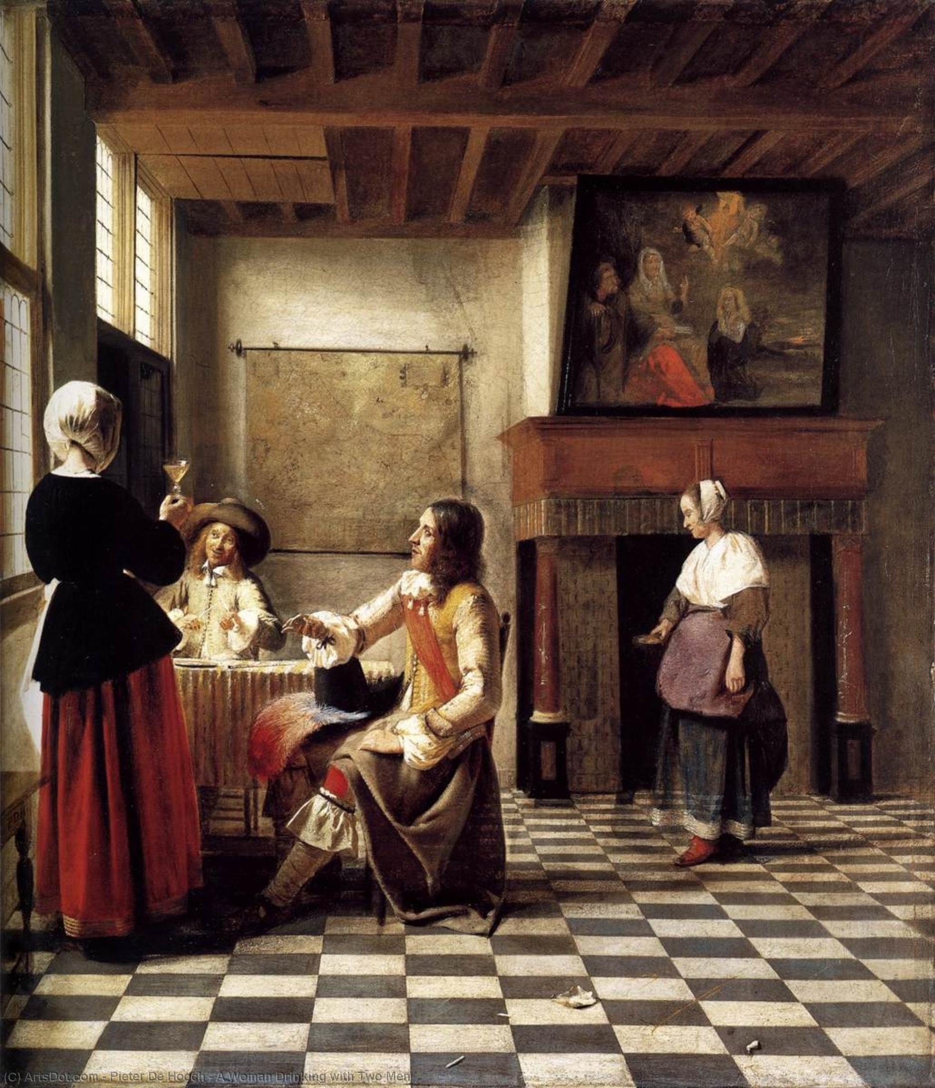 Pieter de Hooch - A Woman Drinking with Two Men