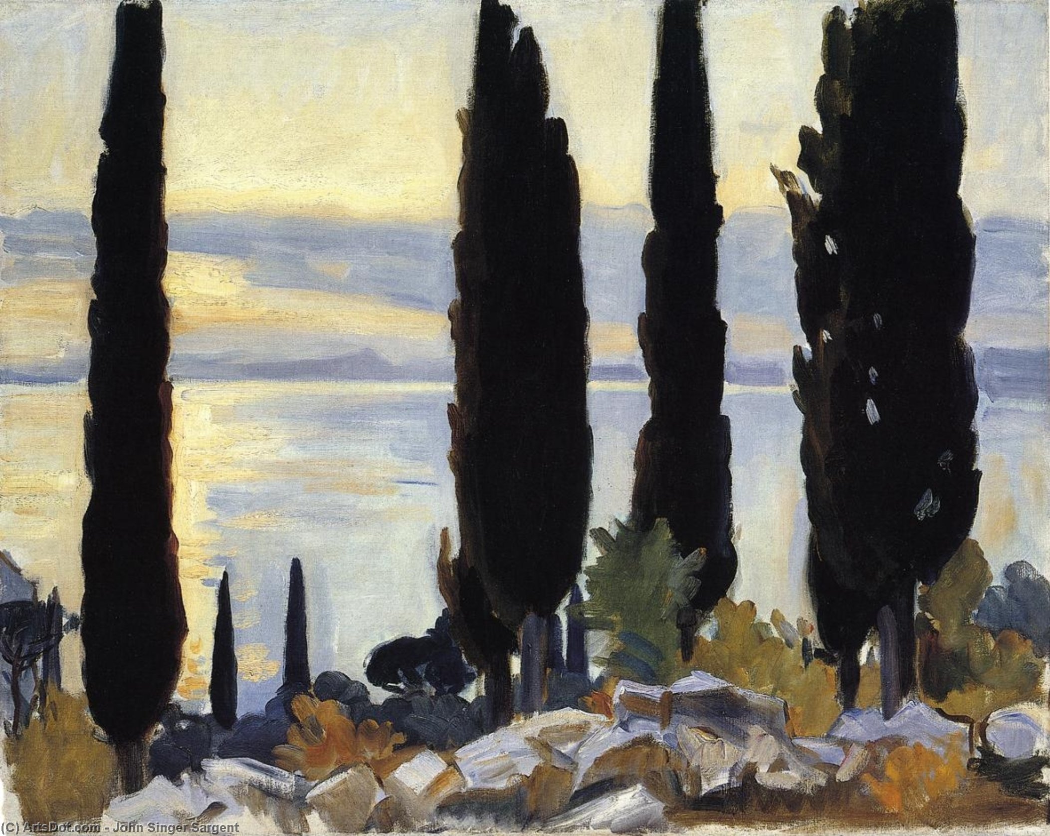 Cypress Trees At San Vigilio — John Singer Sargent, Giclée Print, Impressionistic Brilliance