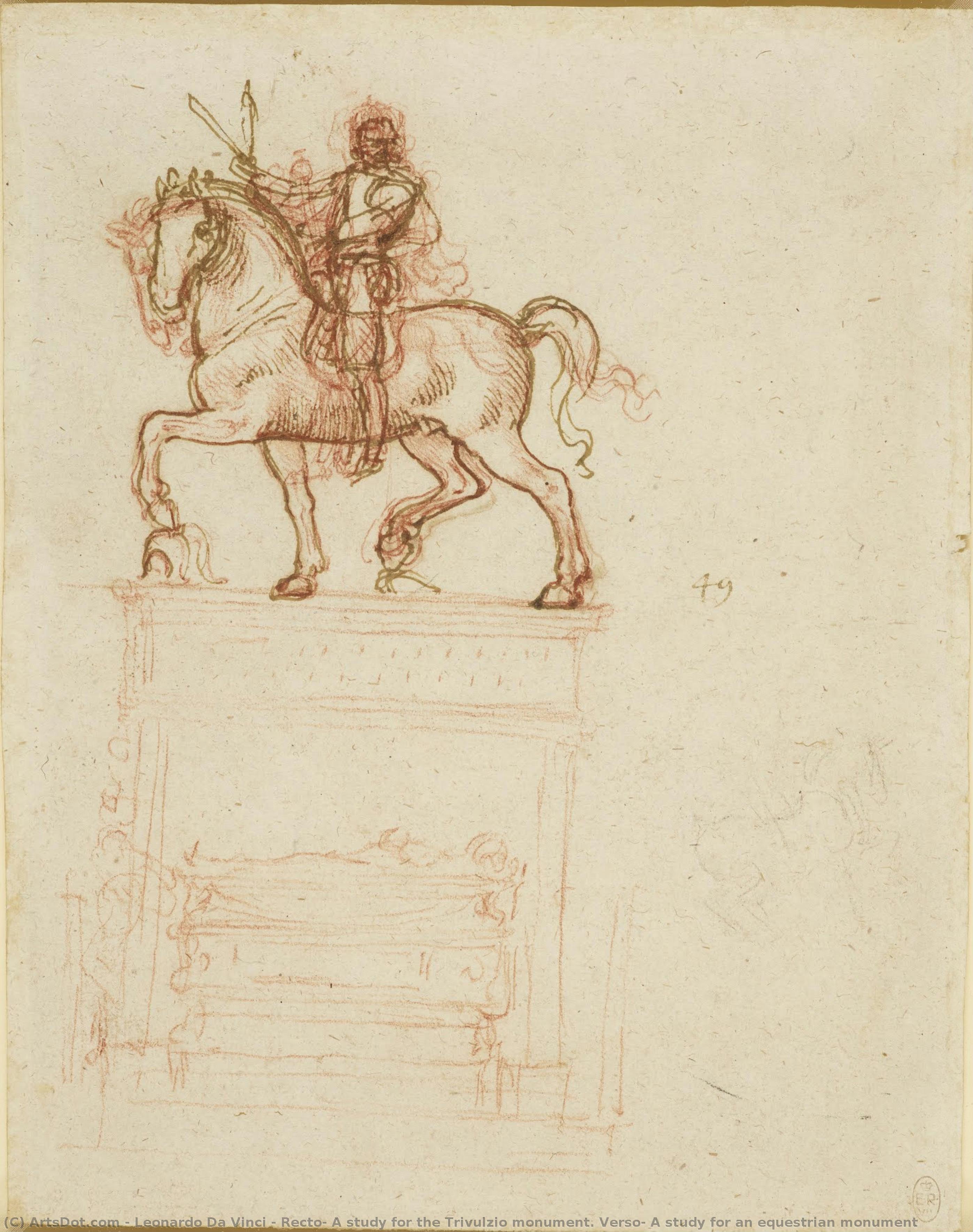 Recto: A Study For The Trivulzio Monument. Verso: A Study For An Equestrian Monument — Léonard De Vinci