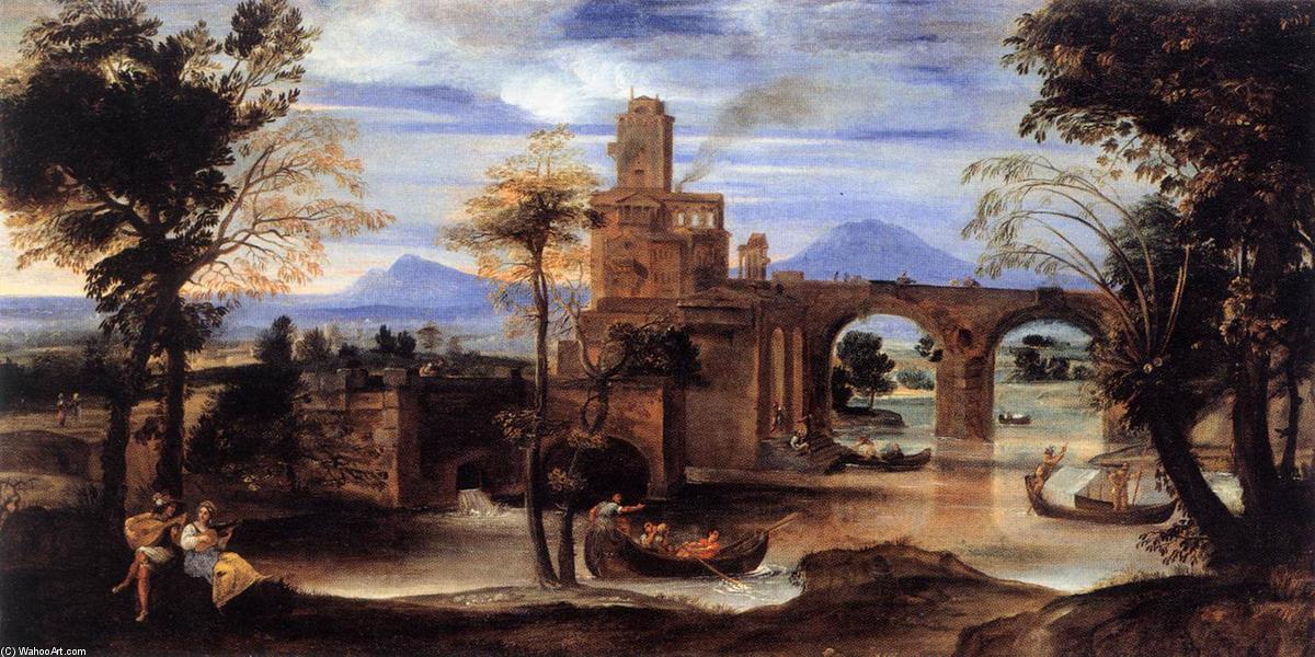 Annibale Carracci - Roman River Landscape with Castle and Bridge
