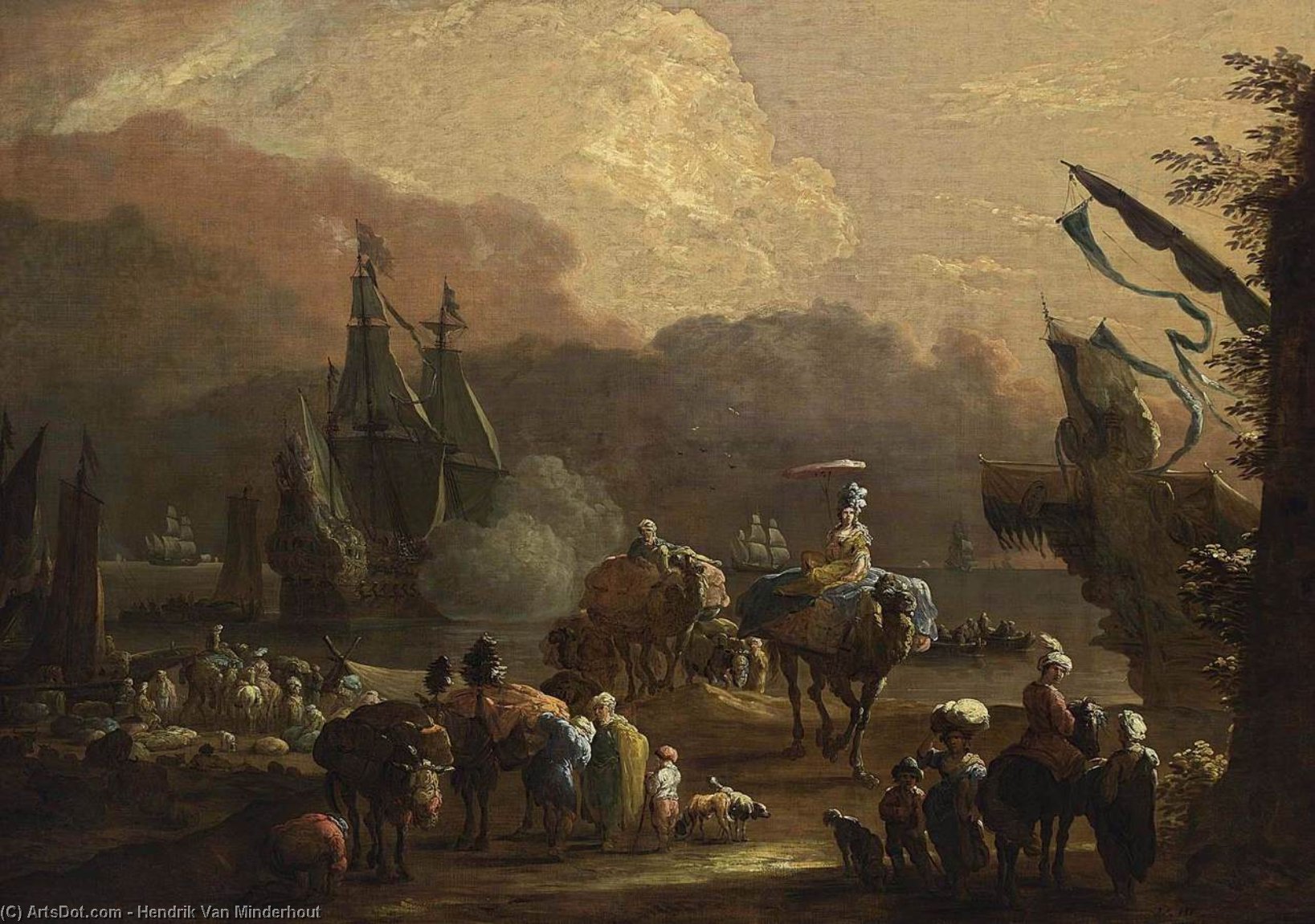 hendrik van minderhout - A Mediterranean Harbour Scene