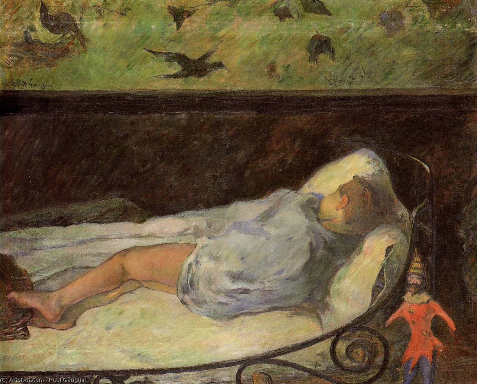 Young Girl Dreaming (also Known As Study Of A Child Asleep, The Painter's Daughter, Line, Rue Carcel) - Giovane Ragazza Sognatrice (anche Nota Come Studio Di Una Bambina Addormentata, Figlia Del Pittore, Linea, Rue Carcel) — Eugène Henri Paul Gauguin