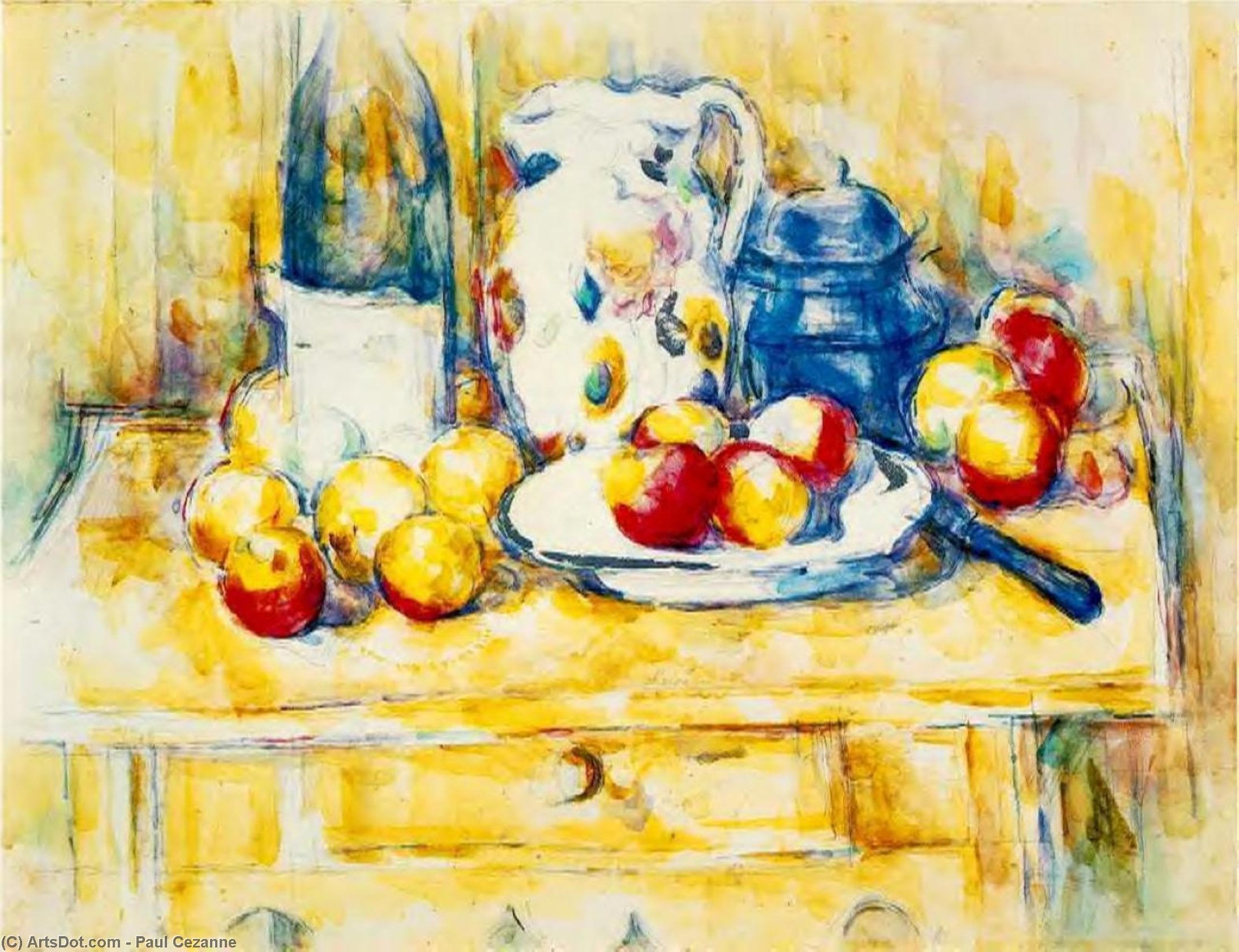 Paul Cézanne - Natureza Morta com Maçãs, uma Garrafa e um Pote de Leite