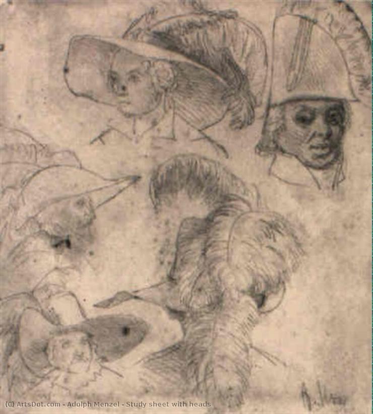 Study Sheet With Heads — Adolph Von Menzel
