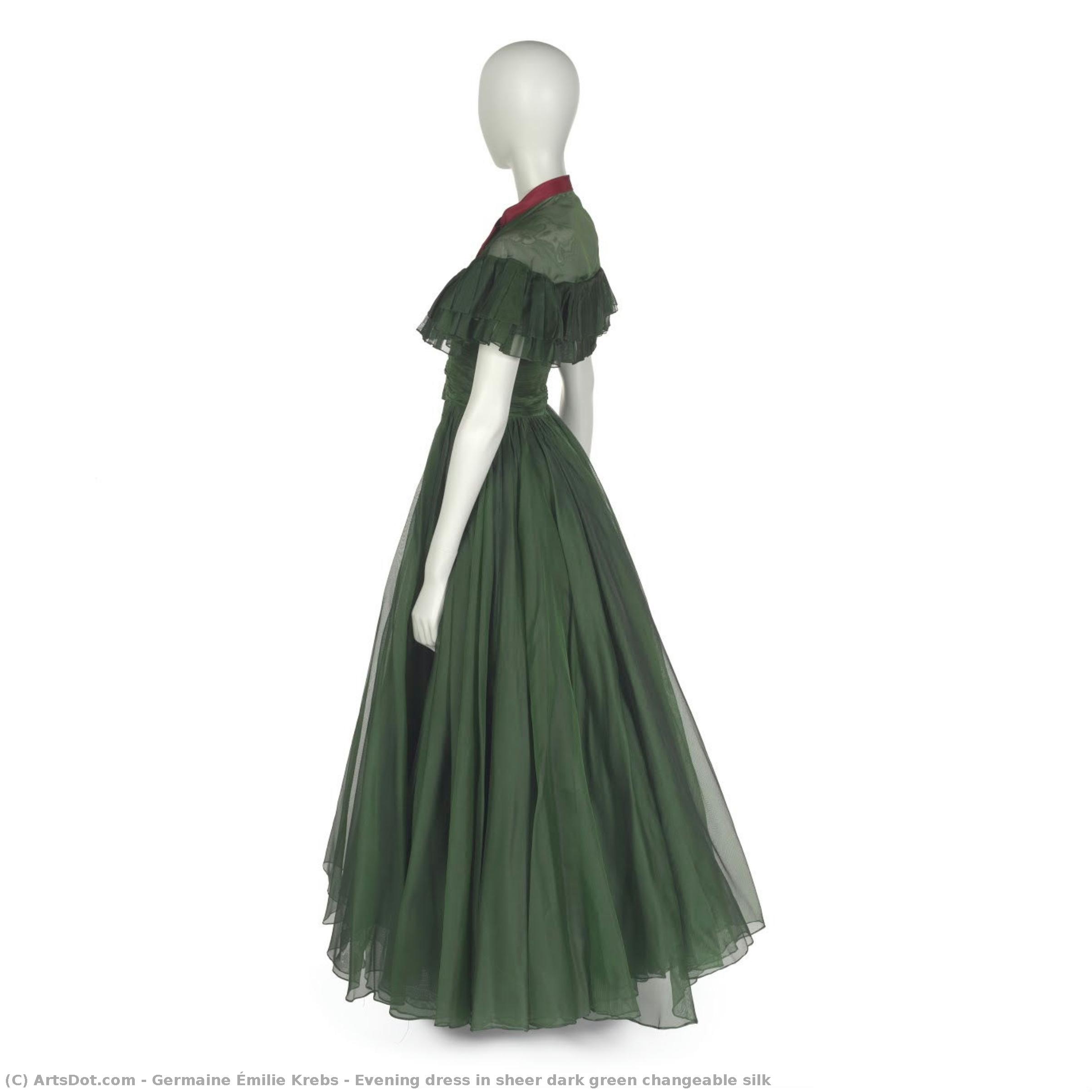 Vestido De Noche En Seda Verde Oscuro Cambiante Y Transparente — Alix Grès
