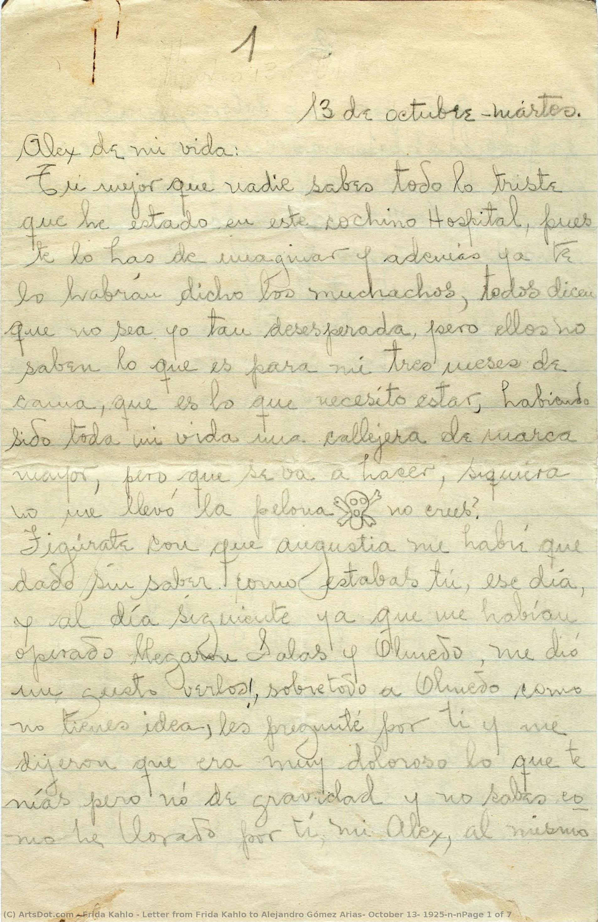 Lettre De Frida Kahlo À Alejandro Gómez Arias, 13 Octobre 1925 — Frida Kahlo