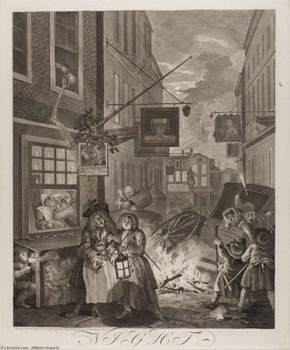 Natt, Plate Fire Fra De Fire Tidene Av Dagen — William Hogarth