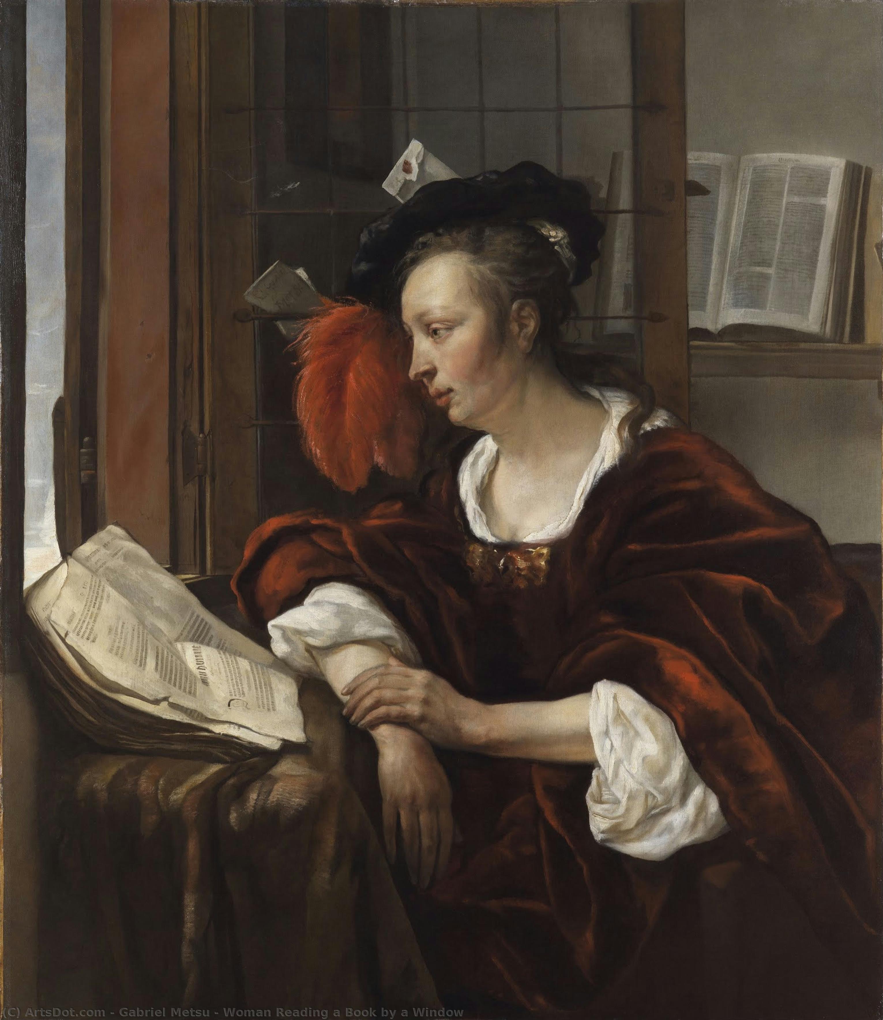 Žena Čitajući Knjigu Uz Prozračje — Gabriel Metsu