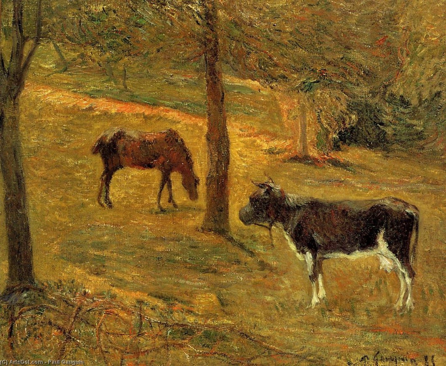 Horse And Cow In A Meadow — Eugène Henri Paul Gauguin
