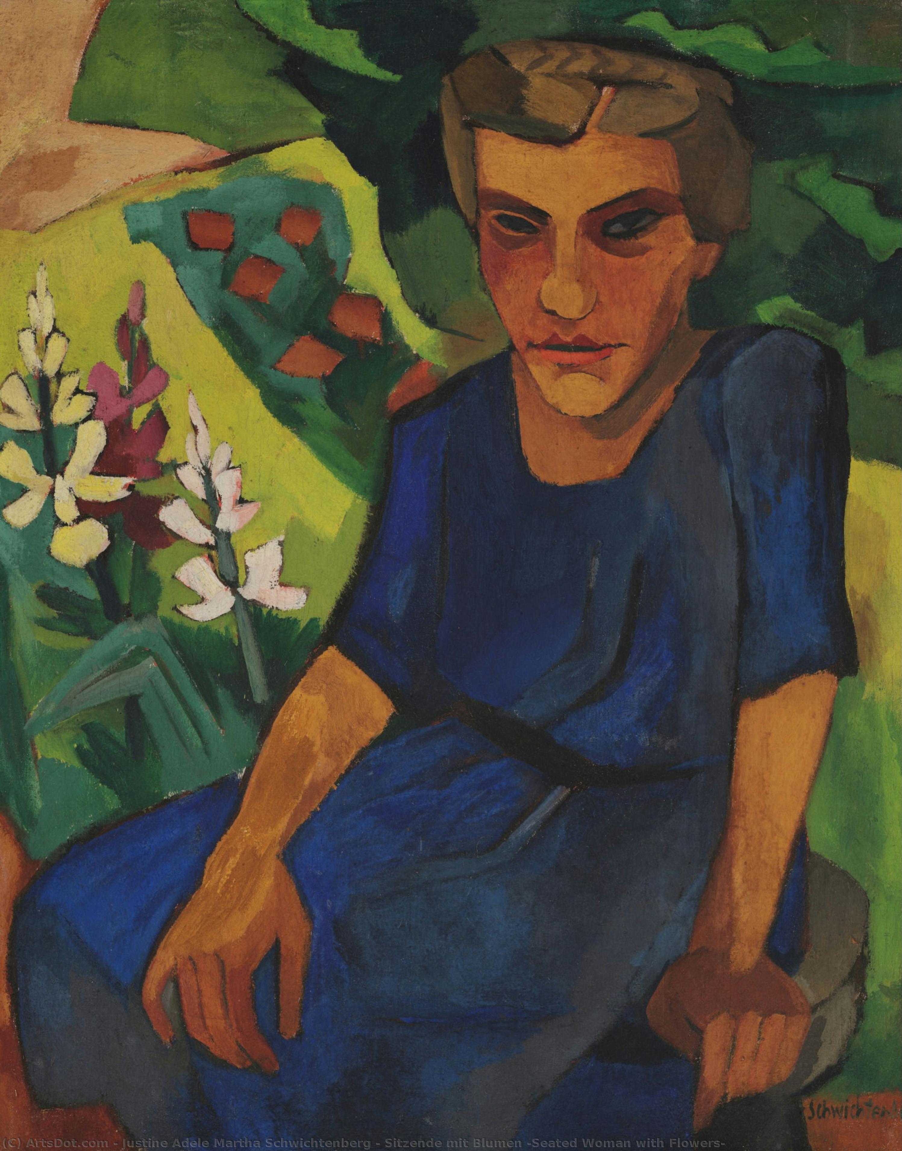 Sitzende Mit Blumen (seated Woman With Flowers) — Justine Adele Martha Schwichtenberg, Painting, Expressionism