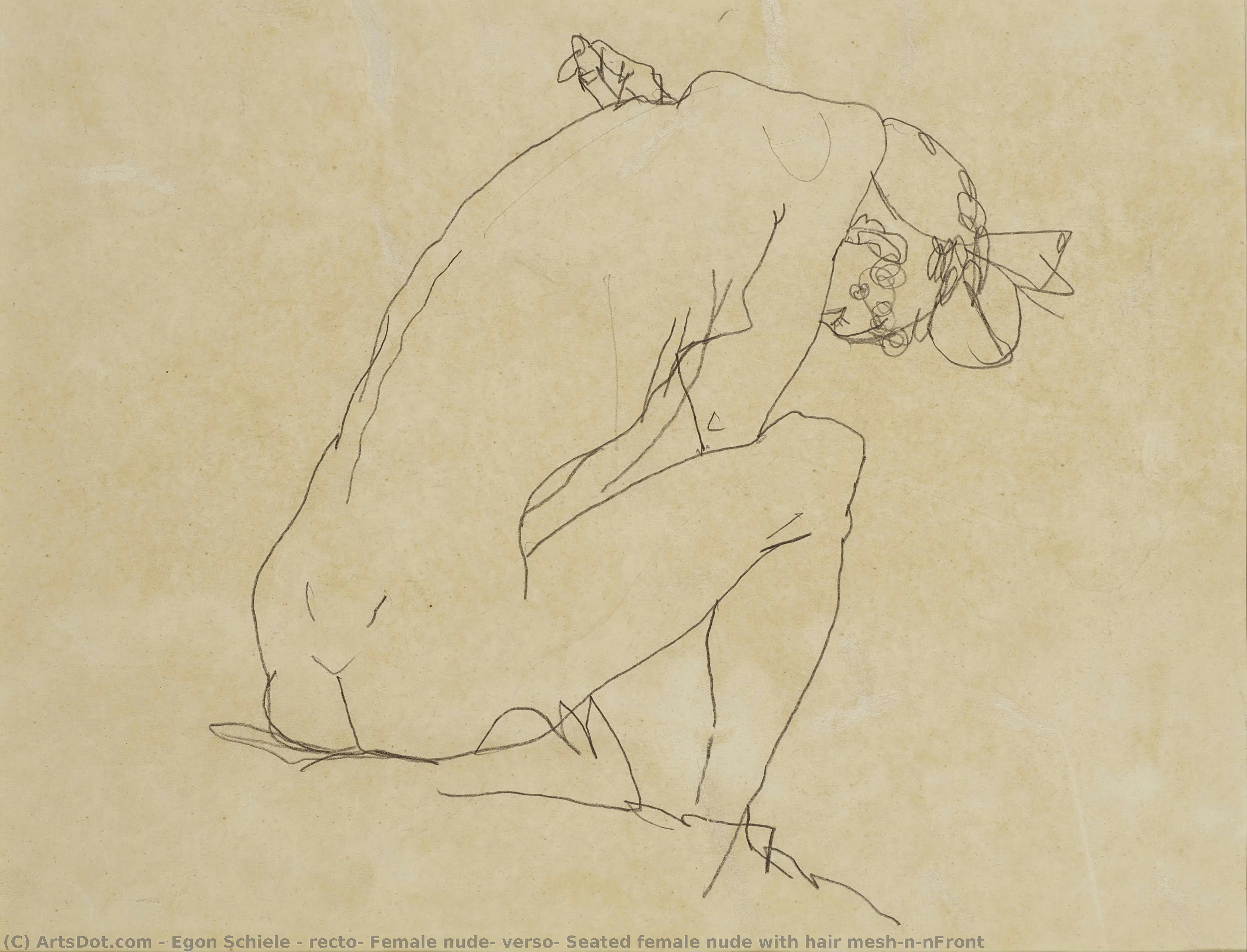 Recto: Female Nude; Verso: Seated Female Nude With Hair Mesh — Egon Schiele