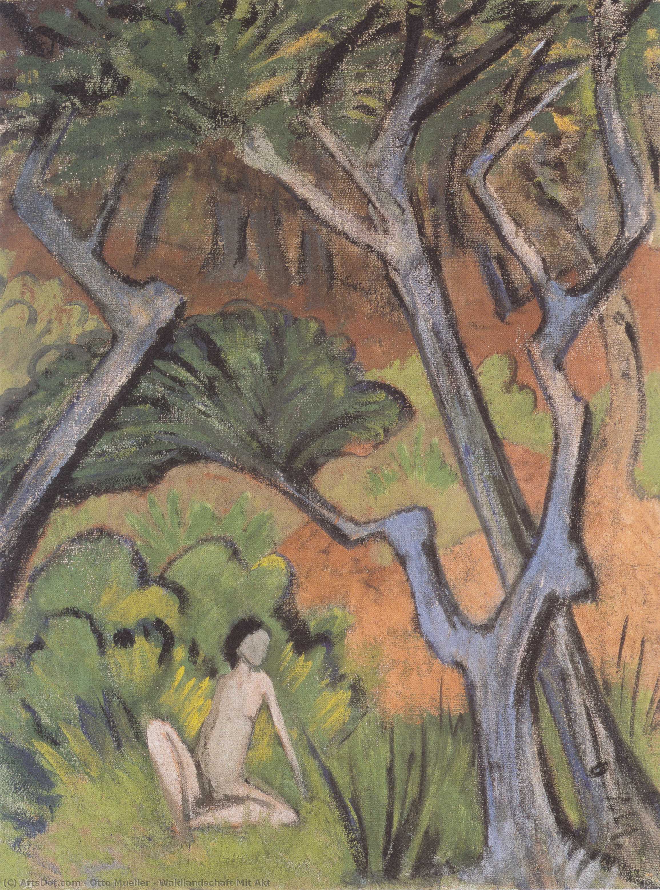 Waldlandschaft Mit Akt — Otto Mueller