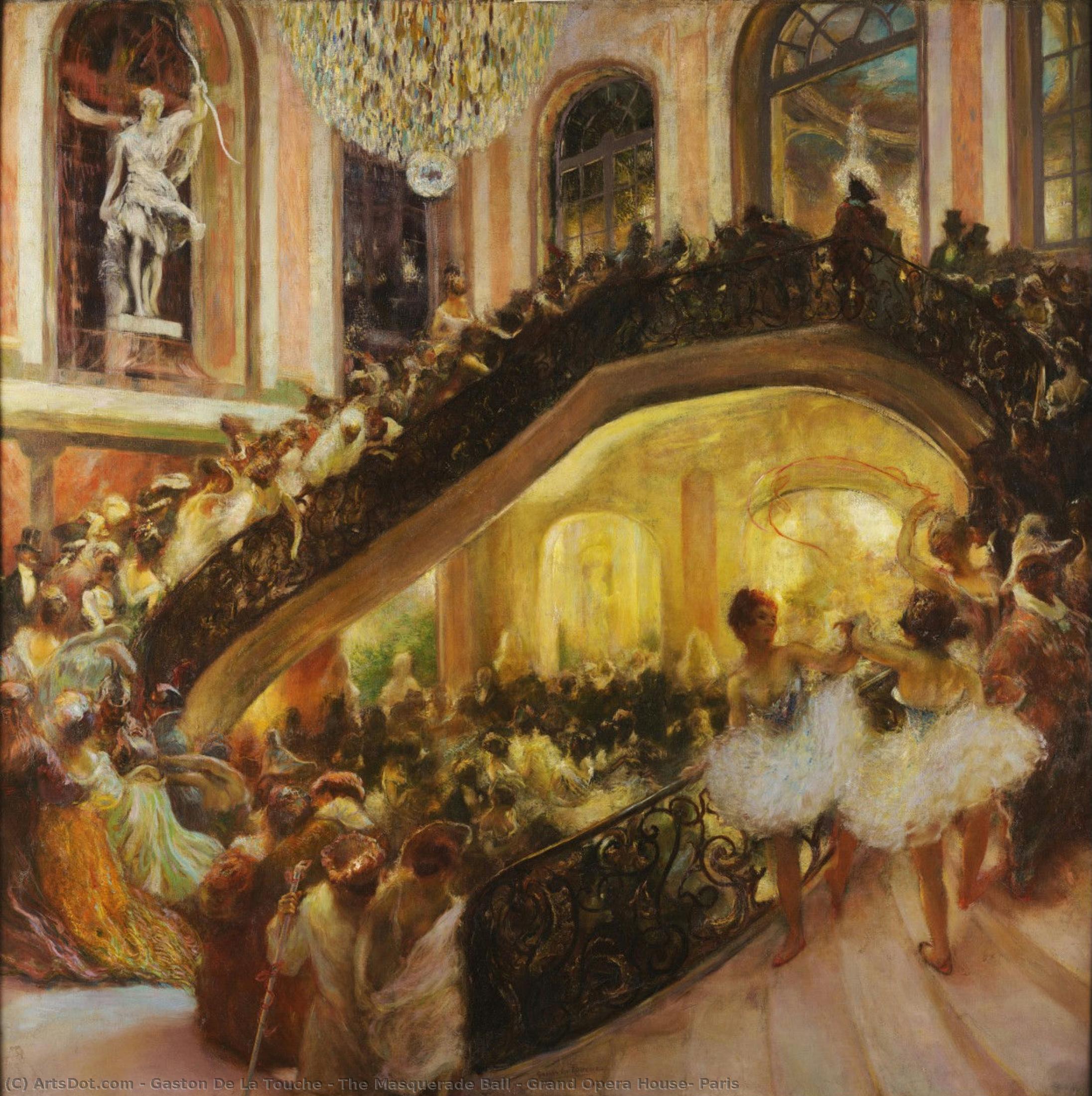 The Masquerade Ball - Grand Opera House, Paris — Gaston De La Touche, Acrylic On Canvas, Impressionistic Realism