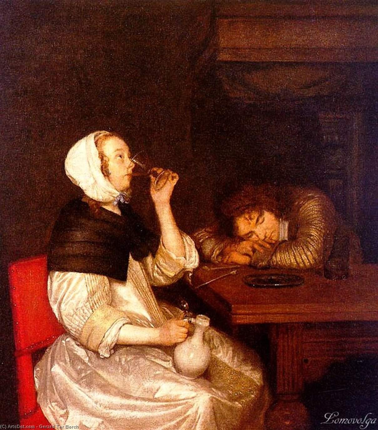 Woman Drinking With A Sleeping Soldier — Gerard Ter Borch