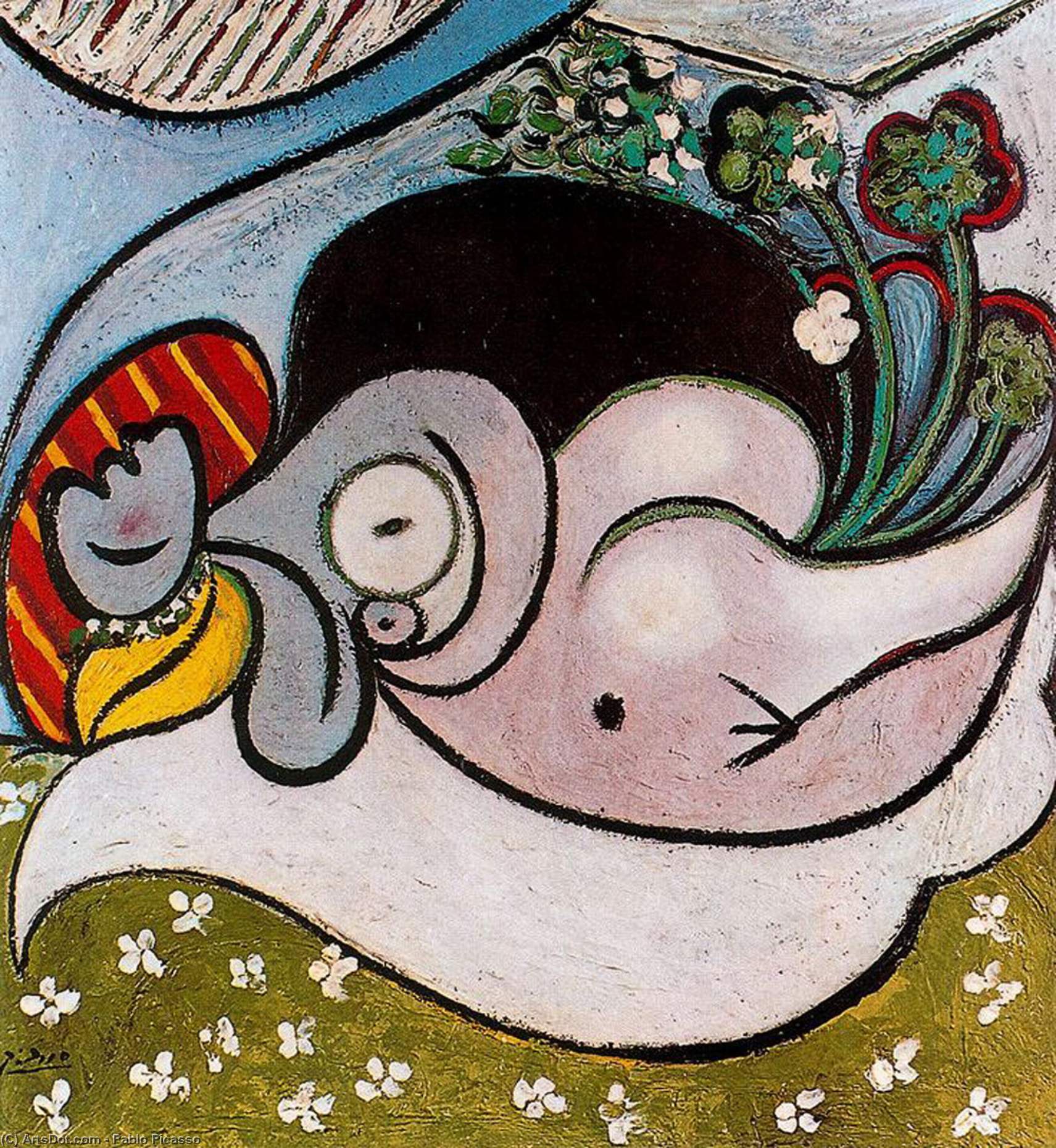 Pablo Picasso - Mujer desnuda acostada con flores