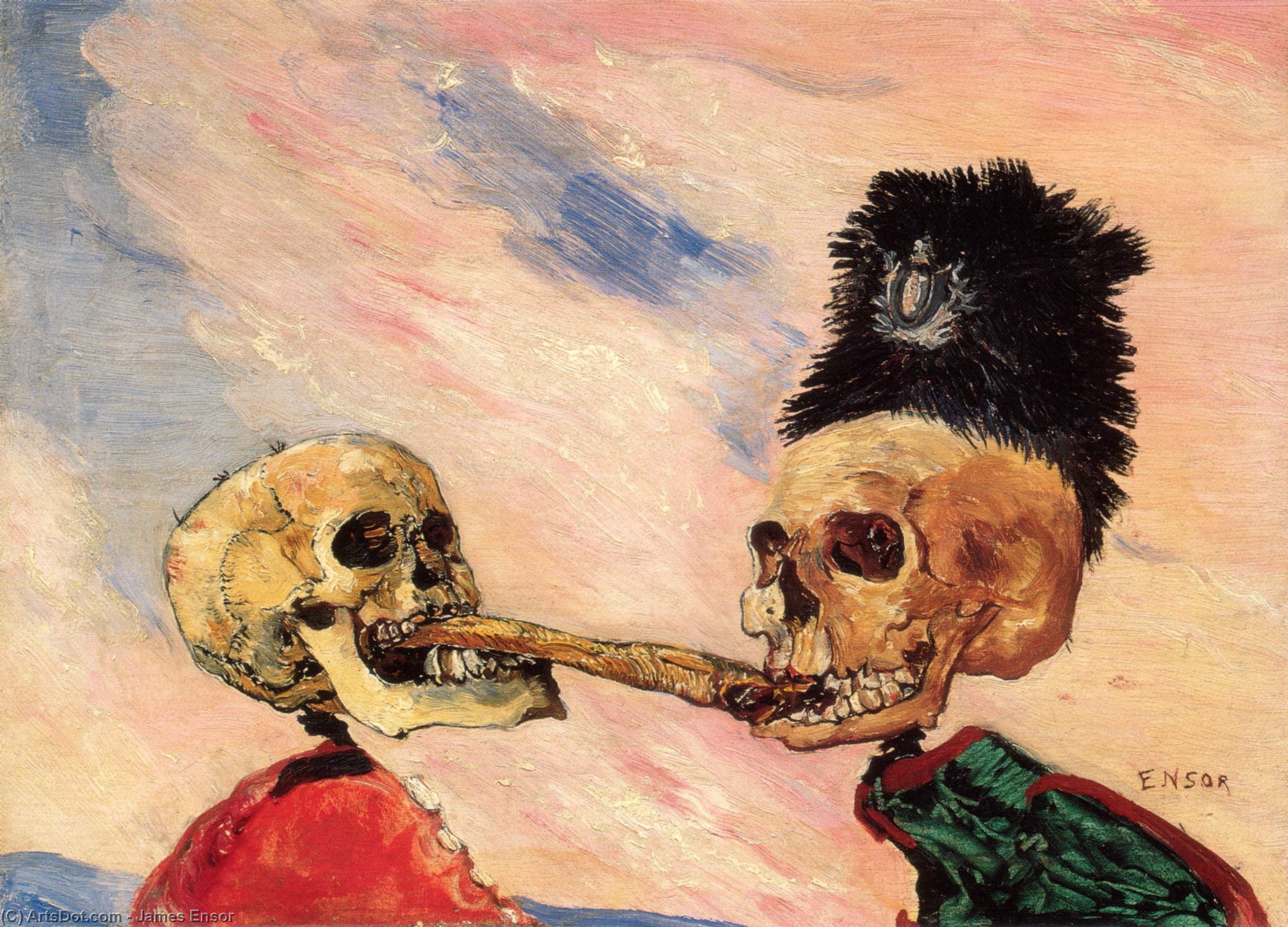Skelette Kämpfen Um Eine Eingelegte Heringe — James Ensor