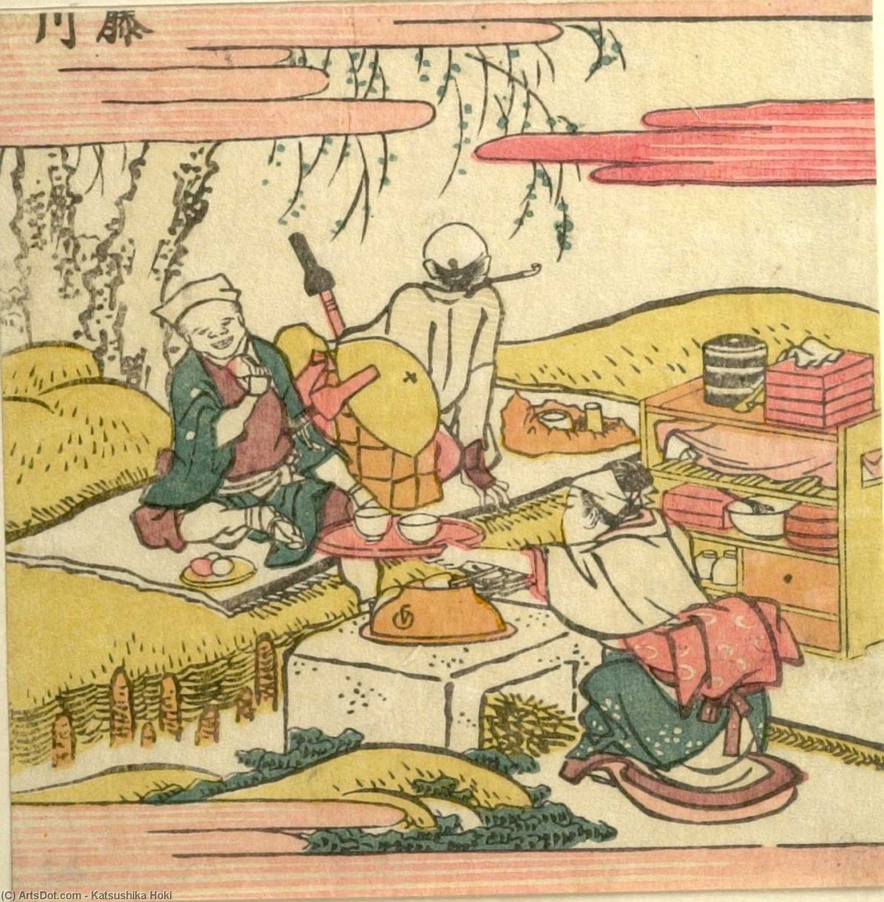 葛飾北斎 (Katsushika Hokusai) - Two Men Drinking Tea