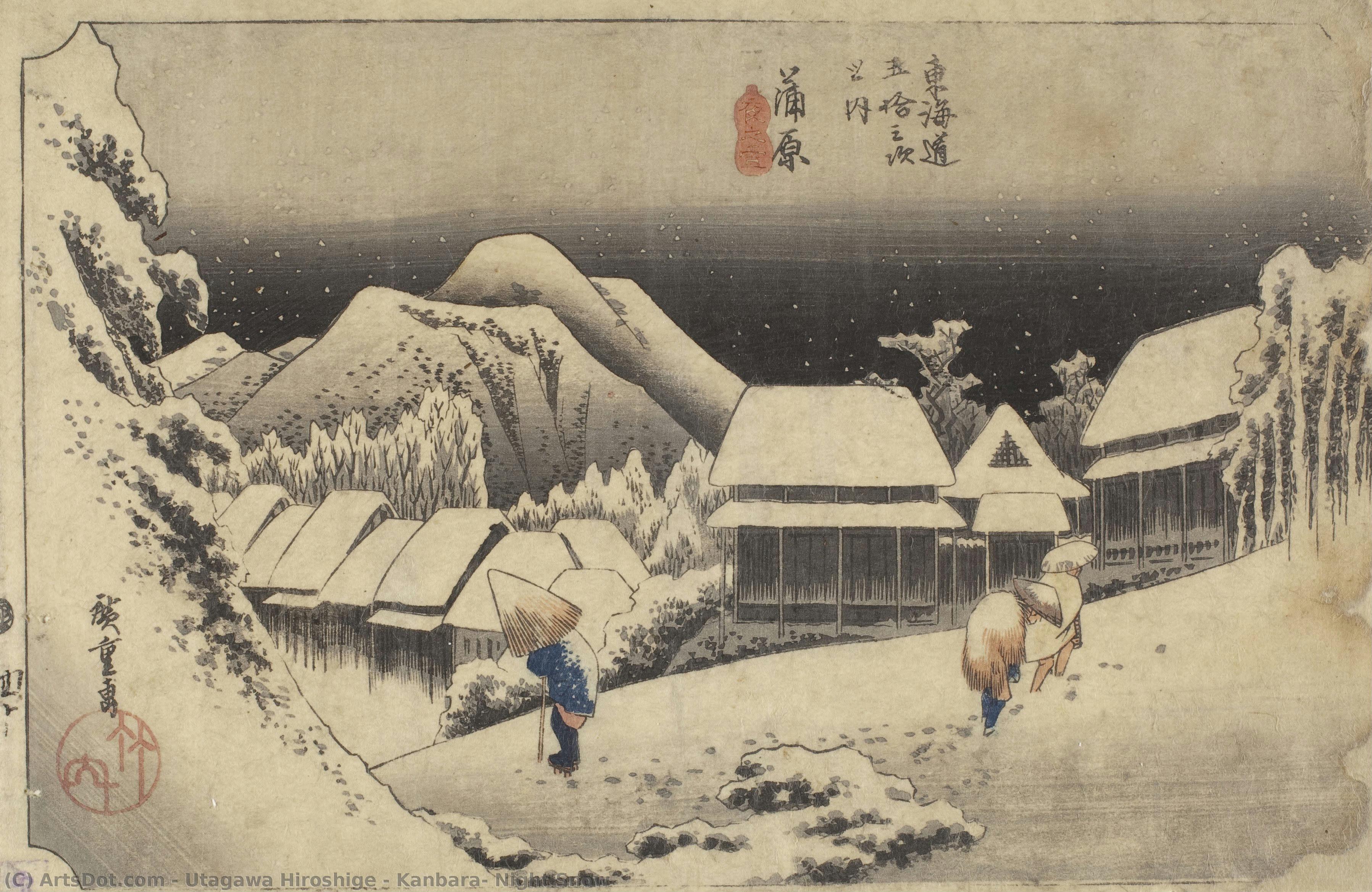 Kanbara, Noćni Sneg — Utagawa Hiroshige