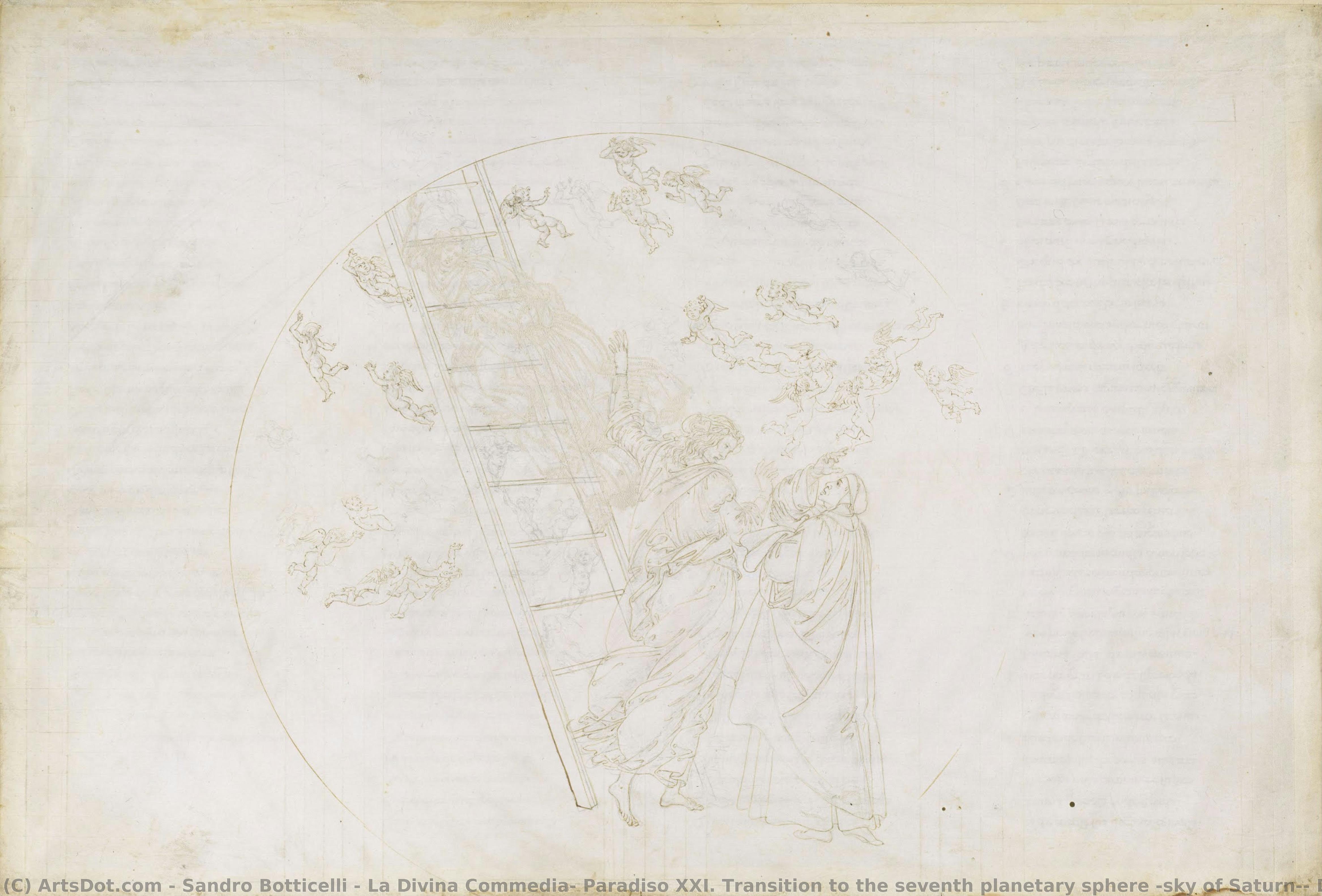 Sandro Botticelli - La Divina Commedia, Paradiso XXI. Transition to the seventh planetary sphere (sky of Saturn): Dante sees the Jacob