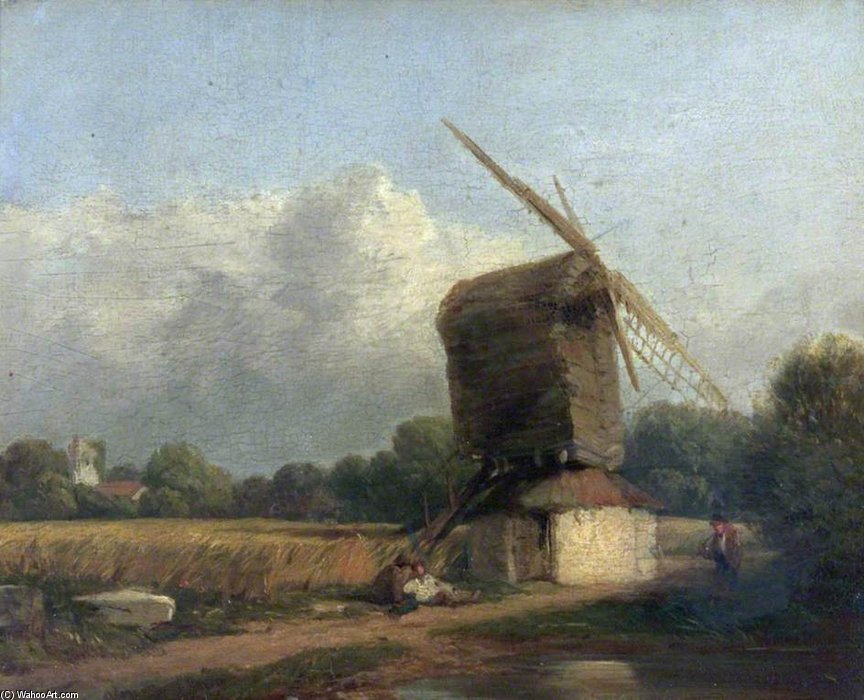 Peter De Wint - Cornfield With A Windmill
