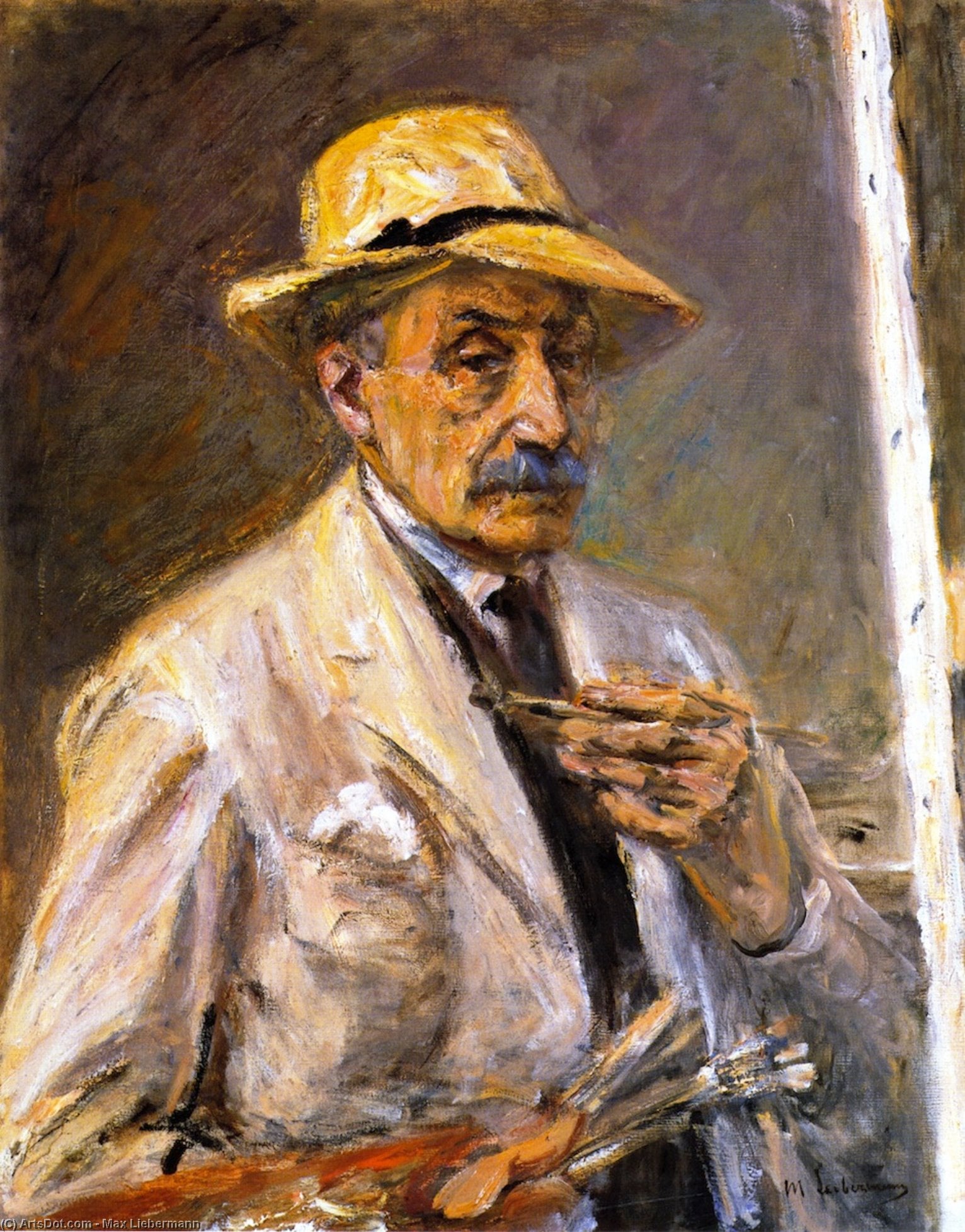 Autoritratto Con Grembiule, Cappello, Pennello E Tavolozza — Max Liebermann