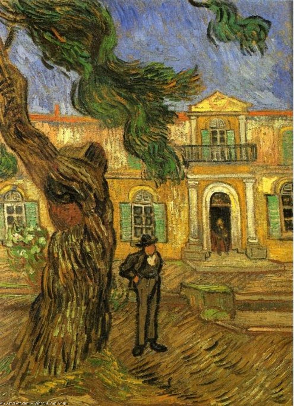 Pine Trees With Figure In The Garden Of Saint Paul Hospital — Vincent Van Gogh