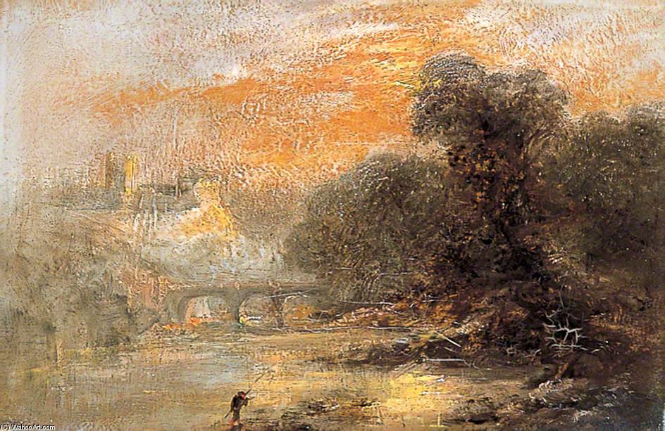 James Baker Pyne - A River Landscape With A Figure And A Bridge