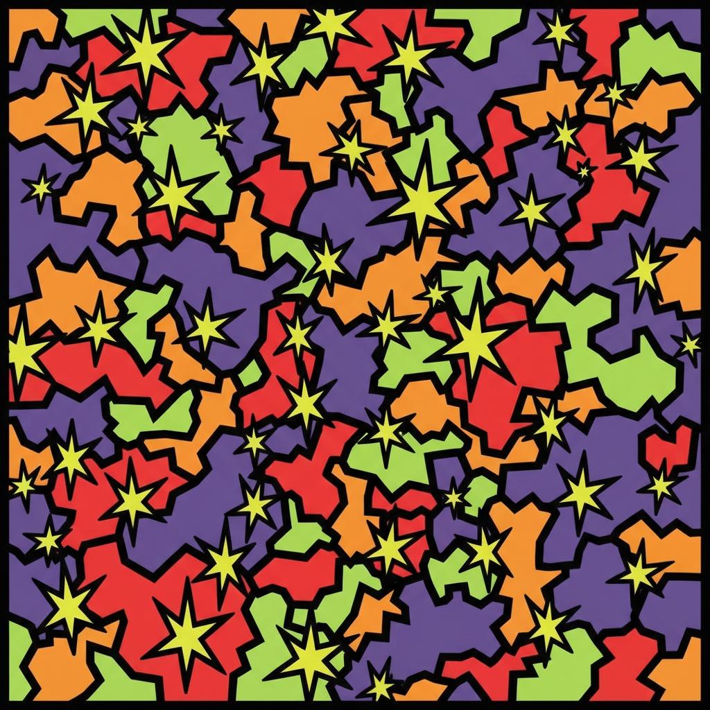Fragmented Radiance: A Singular Dance Of Chromatic Chaos And Electric Geometry — Caroline Pelletier, Digital Painting, Aggressive Confrontational Pop