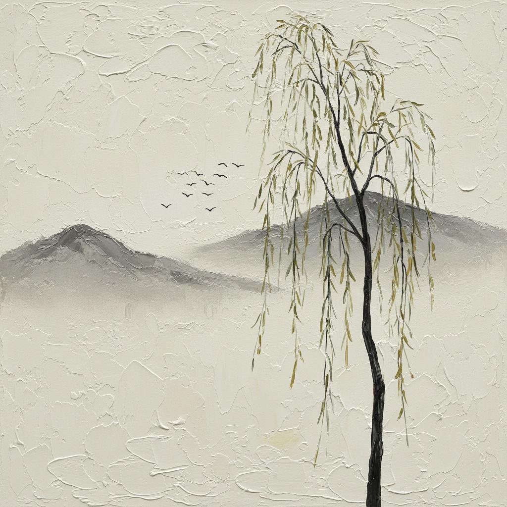 Whispers Of The Weeping Willow Amidst A Silent Monochromatic Mountain Mist — Laurent Garnier