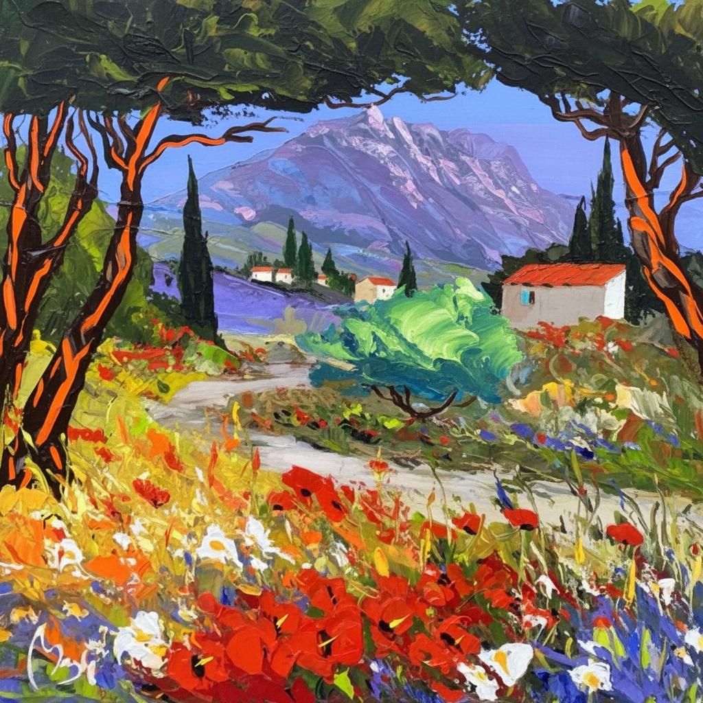 Ethereal Alpine Meadow: A Textured Symphony Of Sunlit Peaks And Wild Blooms — Caroline Pelletier