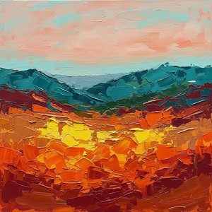 Ephemeral Horizons: Ochre Earth Meeting Azure Dusk In Layered Impasto Dreams — Christian Noiret, Contemporary Abstract Painting