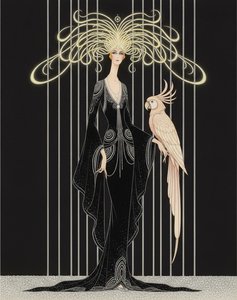 Gilded Headdress And The Silent Cockatoo In Midnight Gold — Valentin Laurent De Courcey, Art Deco