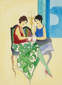Serene Dialogue In Ochre And Azure: A Singular Study Of Intimate Connection — Marion Delorme