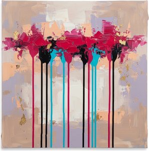 Crimson Horizon With Gilded Veins And Descending Rhythms Of Midnight Cyan — Christian Noiret, Contemporary Abstract