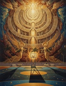 The Zenith Of Mundane Grace: A Celestial Vigil In Gilded Symmetry — Jacques Villedieu, Romanticism (visionary / Mythological)
