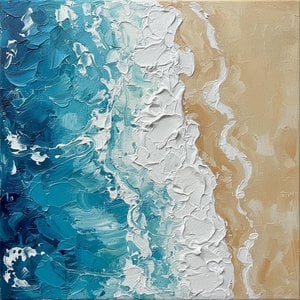 Cerulean Surge: Eine Monumentale Studie Von Impasto-gezeiten Und Ätherischen Küstenlinien — David Moreau