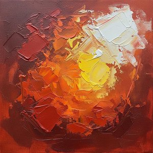 Radiant Core Of Solar Embers In A Monumental Explosion Of Crimson Impasto — Christian Noiret