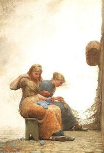 Mending The Nets, Watercolor And Gouache Over Gr — Winslow Homer, Realist Observation